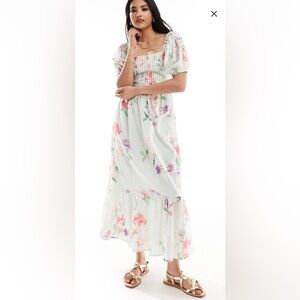 ASOS Floral Maxi Dress - White and Pink